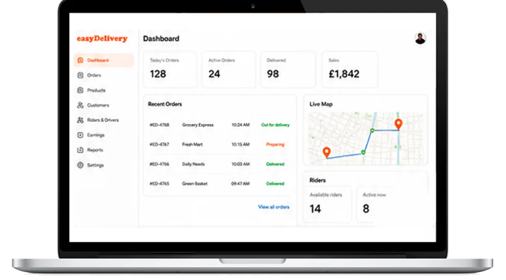 easyDelivery business dashboard on a laptop